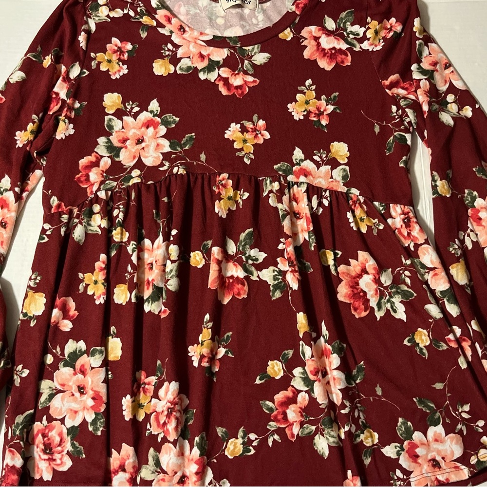 Floral Long Sleeve Top - Burgundy